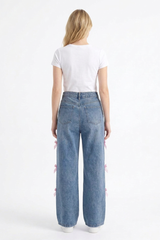 Women's High Waist Bow & Pearl Chain Detail Jeans