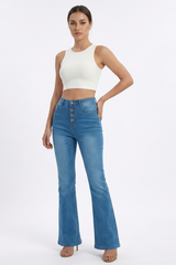 Women's Retro High-Waisted Button-Fly Flare Jeans