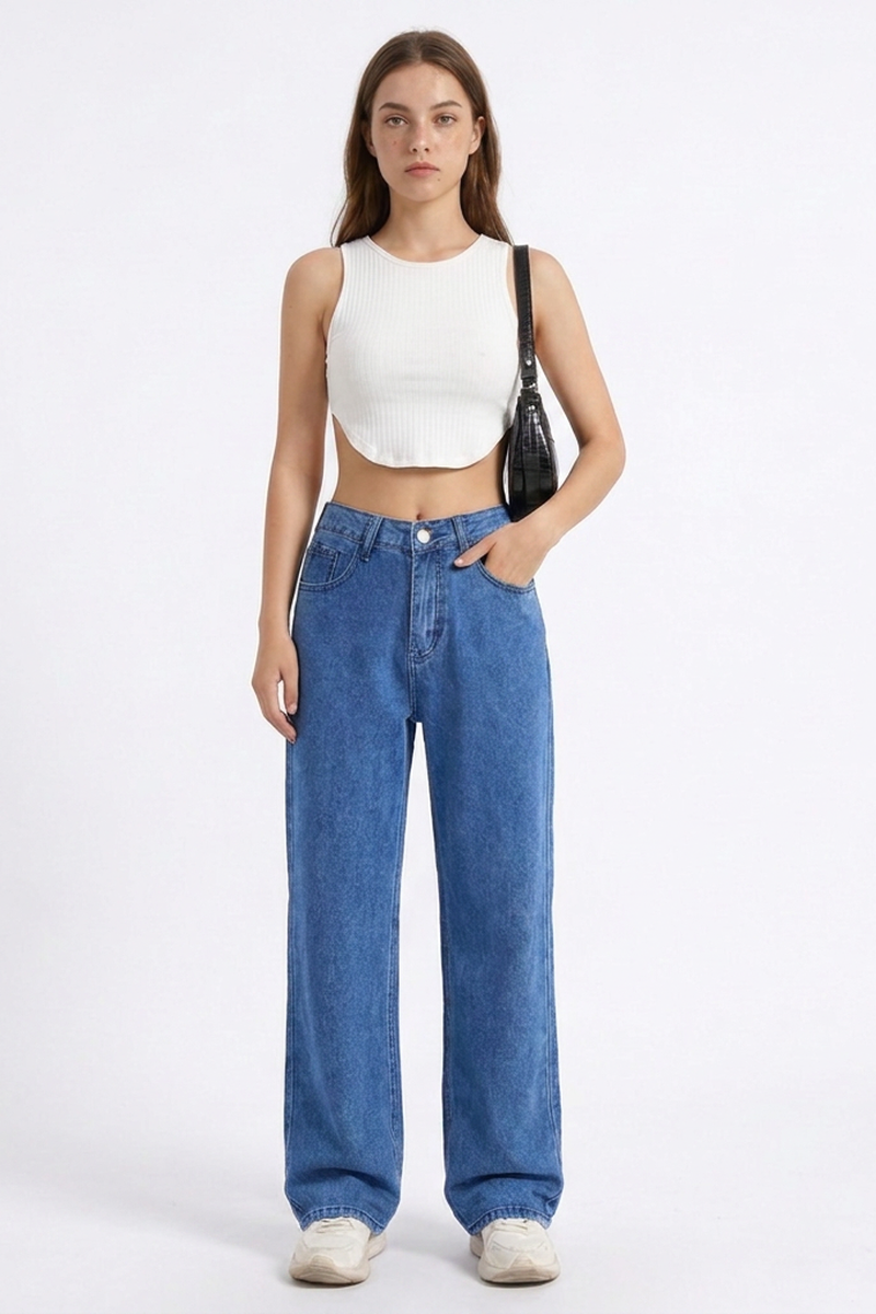 Women's Vintage Wash High Waist Straight Leg Jeans