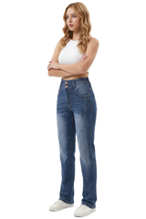 Women's Fall Washed Double-Button Panelled Jeans