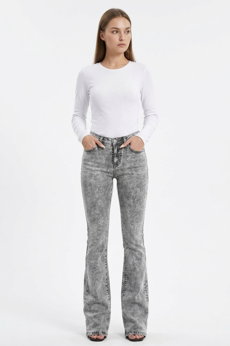 Women's High Waist Wash Slim Fit Flare Jeans