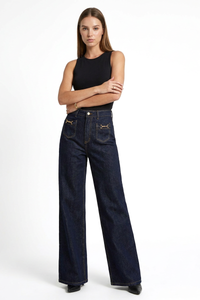 Women's Fall Front Pocket High Waist Stretch Wide Leg Jeans
