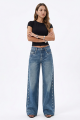Women's Fall Studded Side Wide Leg Jeans