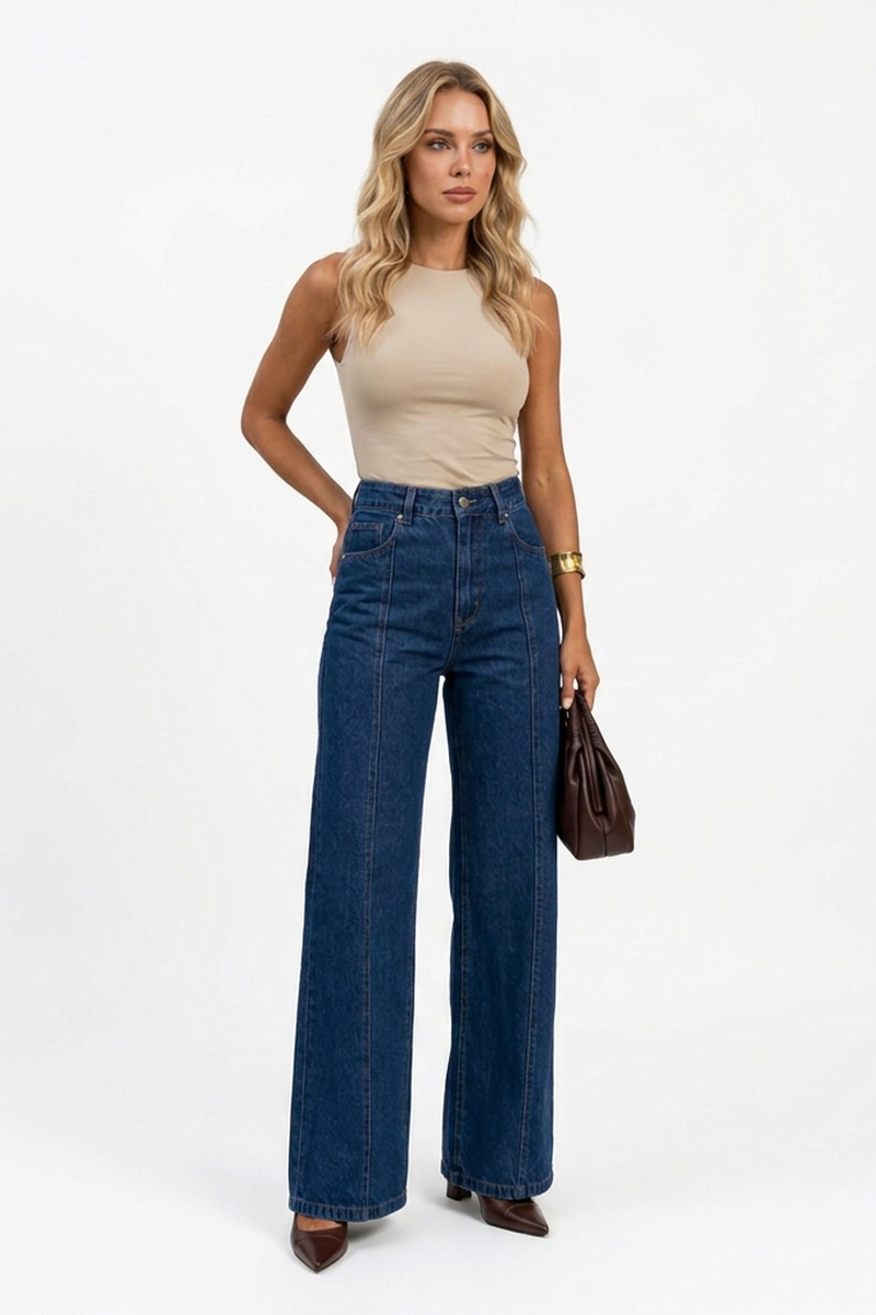 Women's High Waist Relaxed Stretch  Wide Leg Jeans