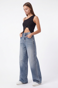 Women's Fall Side Hotfix Rhinestone Embellishment Jeans