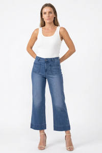 Women's Fall High Waist Wide Leg Cropped Jeans