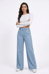Women's  Elastic-Waist Relaxed Baggy Wide Leg Jeans