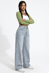 Women's High-Waisted Vintage Washed Baggy Wide-Leg Jeans