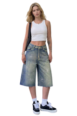 Women's Rhinestone High-Waisted Denim Bermuda Shorts
