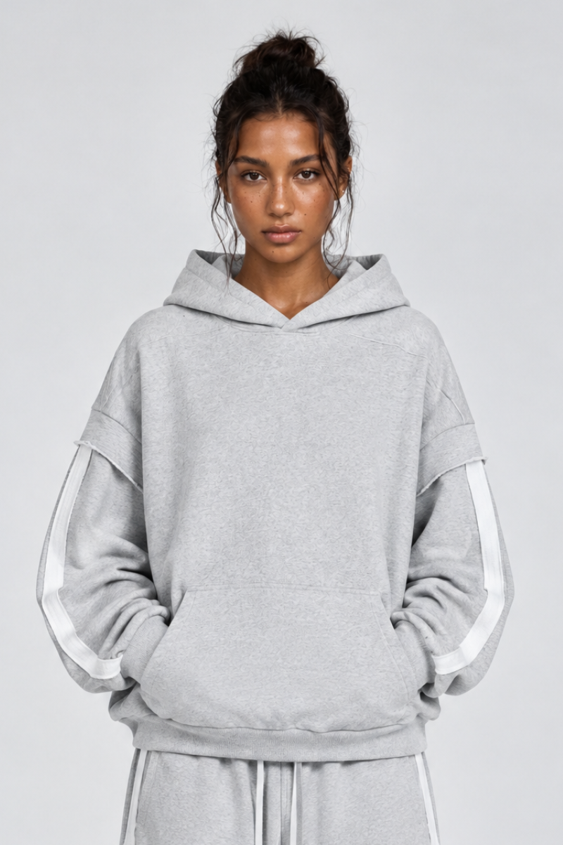 Women's Fleece Raw Edge Spliced Fake Two Piece Hoodie