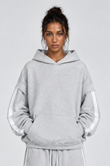 Women's Fleece Raw Edge Spliced Fake Two Piece Hoodie