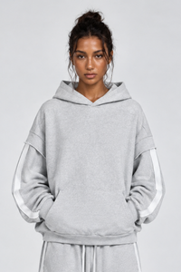 Women's Fleece Raw Edge Spliced Fake Two Piece Hoodie