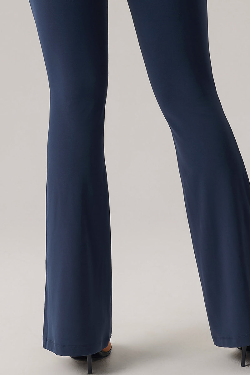 Women U-Neck Open-Back Sculpting Flared Pants Yoga Bodysuit