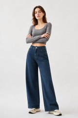 Women's High Waist Relaxed Straight Wide Leg Jeans