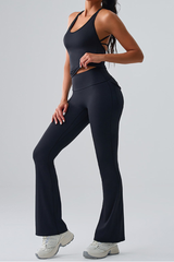 Women's Spaghetti Strap Sports Bra & Pocket Yoga Flare Pants Set