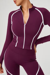 Women's Seamless Color-Block Jacket & Yoga Legging Two-Piece Set