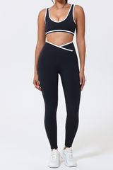 Women's Color-Block Sports Bra & Cross-Waist Sport Leggings Set