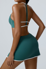 Women's Color-Block Sports Bra & Slit Mini Skirt Set