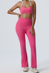 Women's Color-Block Sports Bra & Yoga Flare Pants Set