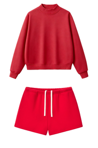 Women Loose Set:Mock Neck Sweatshirt + Shorts