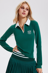 Women’s Color-Block Half-Zipper Polo Long-Sleeve Top
