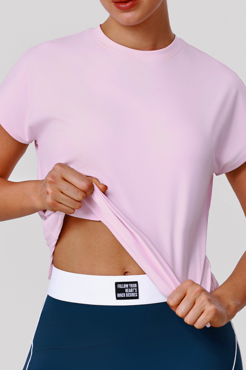 Women's Athletic Back-Patch Curved-Hem T-Shirt