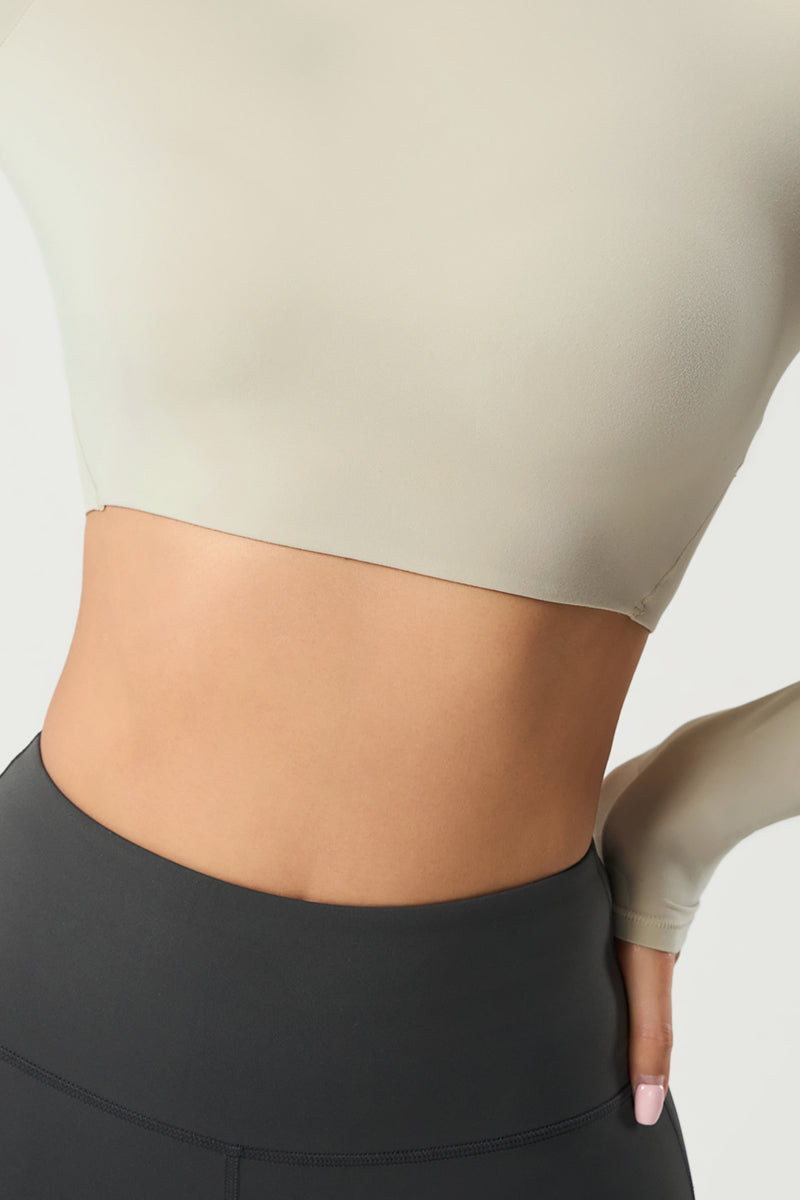 Women Slim-Fit Crop Naked-Feel Long Sleeve Yoga & Running Sportswear Top
