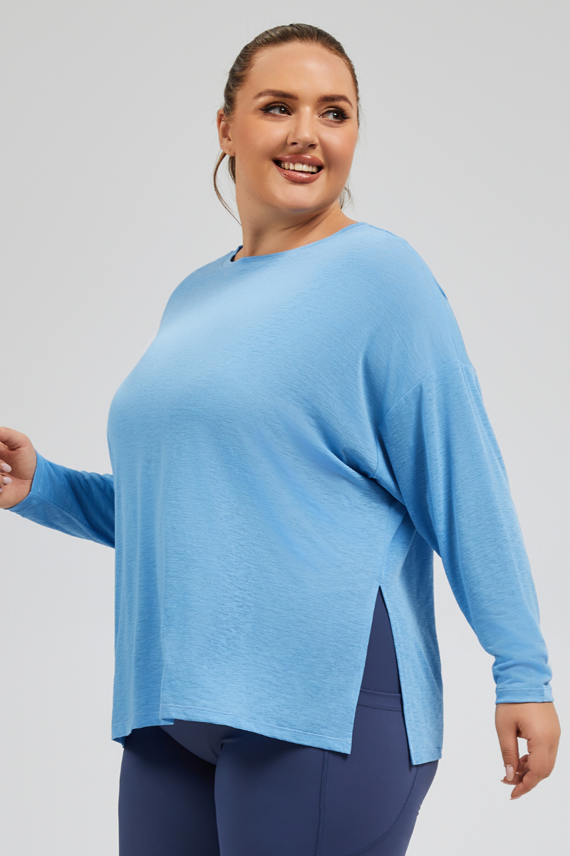 Plus Size Women's Loose Slit Semi-Sheer Long Sleeves Tee