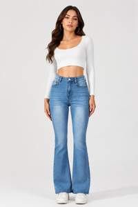 Women's Mid-Rise Stretchy Denim Flare Bootcut Jeans