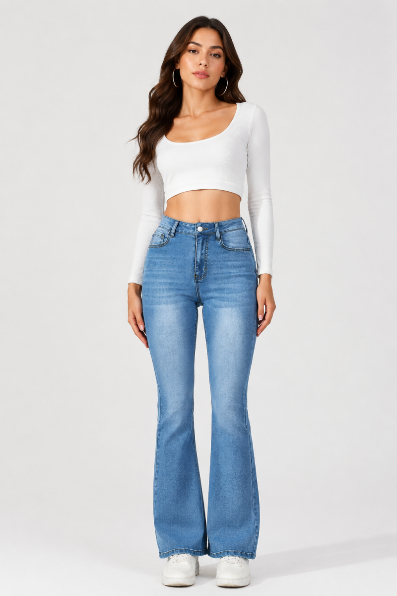 Women's Mid-Rise Stretchy Denim Flare Bootcut Jeans