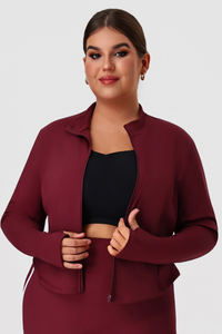 Plus Size Women's Fitted Mock Neck Long Sleeve Pocket Yoga Jacket