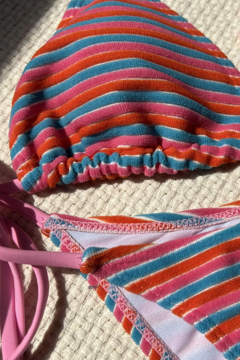Women's Summer Colorful Striped Halter Neck Dopamine Bikini