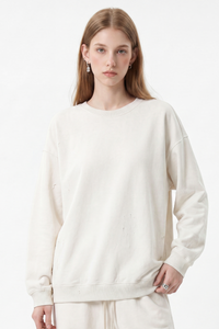 Women's Fall Washed Distressed Loose Drop Shoulder Pullover