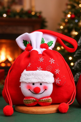 Christmas Fleece Drawstring Gift Santa Snowman Handbag