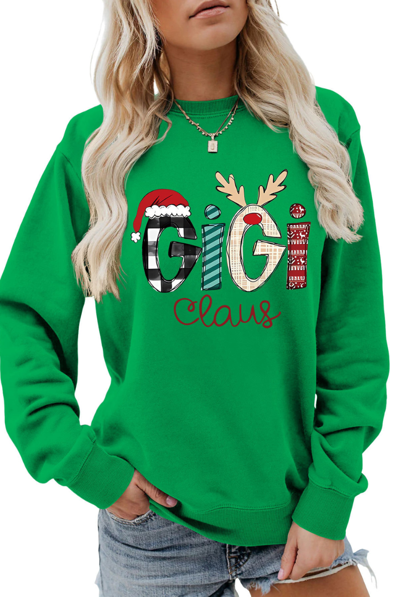 Christmas Print Crew Neck Loose Pullover Sweatshirt