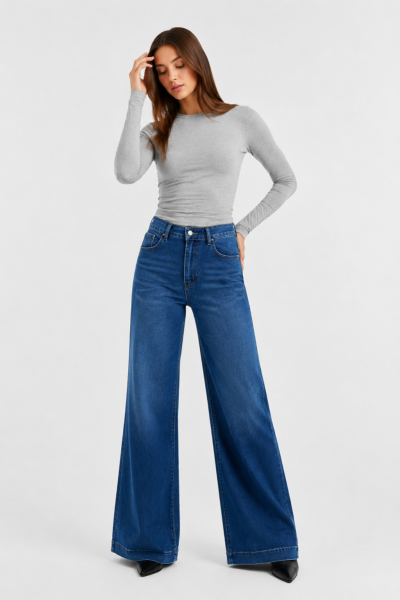 Women's Fall High Waist Wide Leg Flare Jeans