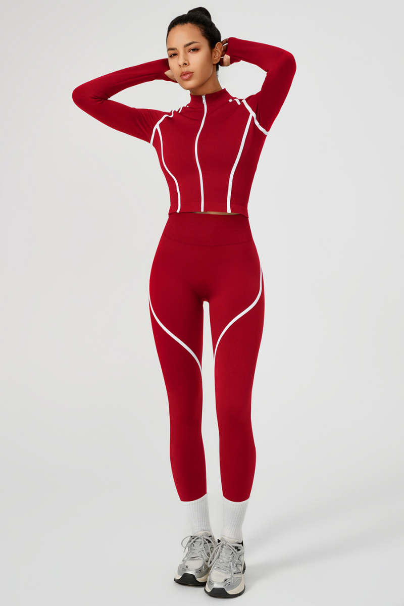 Women's Seamless Color-Block Jacket & Yoga Legging Two-Piece Set