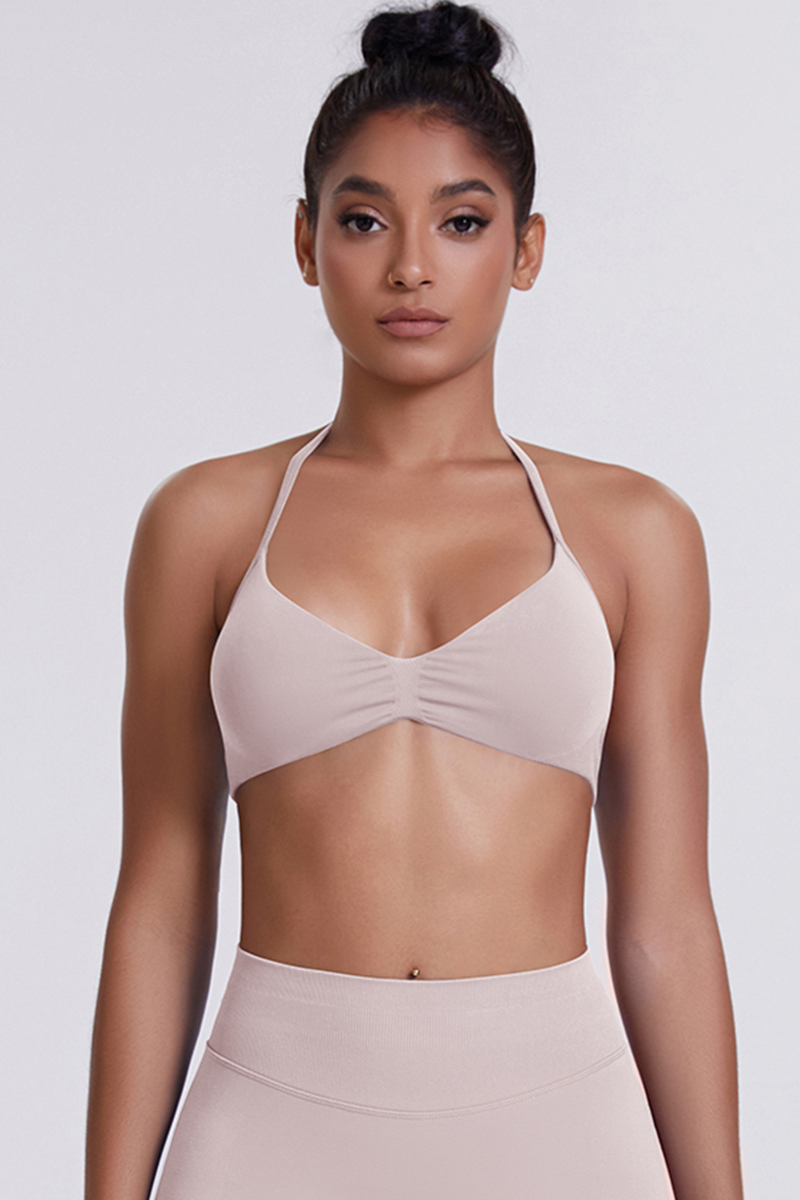 Women's Seamless Pleated Halterneck Sports Bra