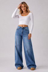 Women's Vintage Wash High Waist Wide Leg Jeans