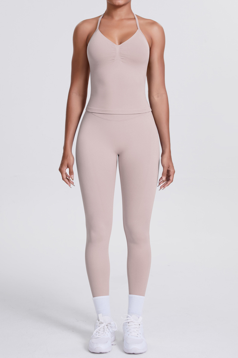 High-Waist Seamless Yoga Set - Halter Neck, Quick-Dry Fitness Outfit