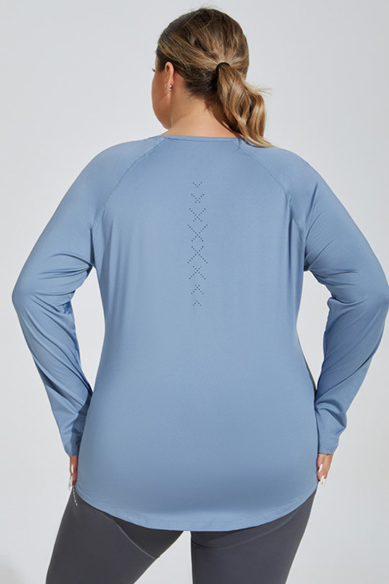 Women's Plus Size Loose Mesh Long Sleeve Top.