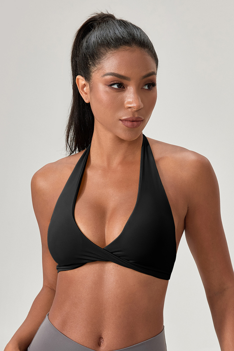 Women’s Twist-Front Halter Backless Sports Bra