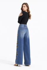 Women's High Waist Retro Non-Stretch Baggy Wide Leg Jeans
