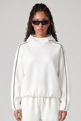 Women's Fall Relaxed Contrast Color Stripe High Neck Hoodie