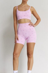 Women's U-Neck Cherry Print Cami Sports Bra