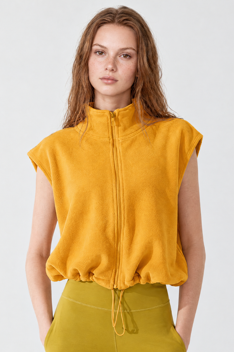 Women's Fall Cropped Drawstring Fleece Stand Collar Vest
