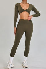 Women's Set:Twist-Front Long Sleeve T-shirt & Leggings