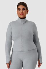 Plus Size Women's Stand Collar Fitted Zip-Up Yoga Jacket