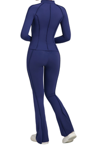 Versatile zipper-fastened matte-finish yoga three-piece set