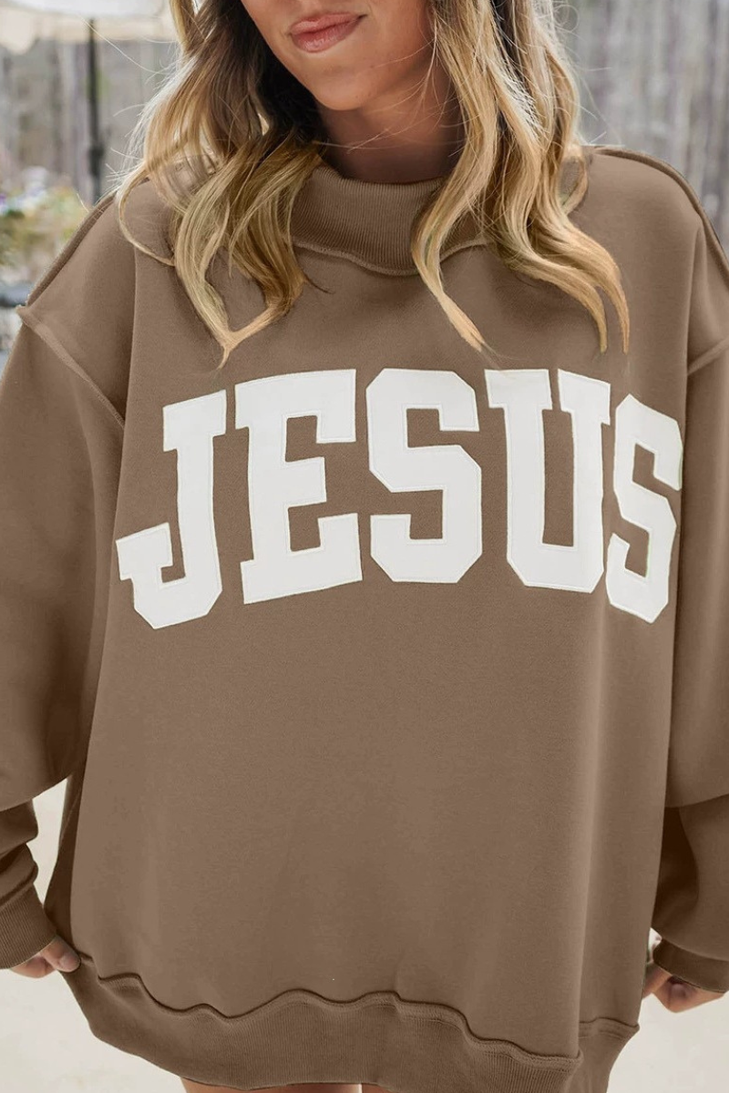 Women's Fall Applique Logo Oversized Mock Neck Sweatshirt